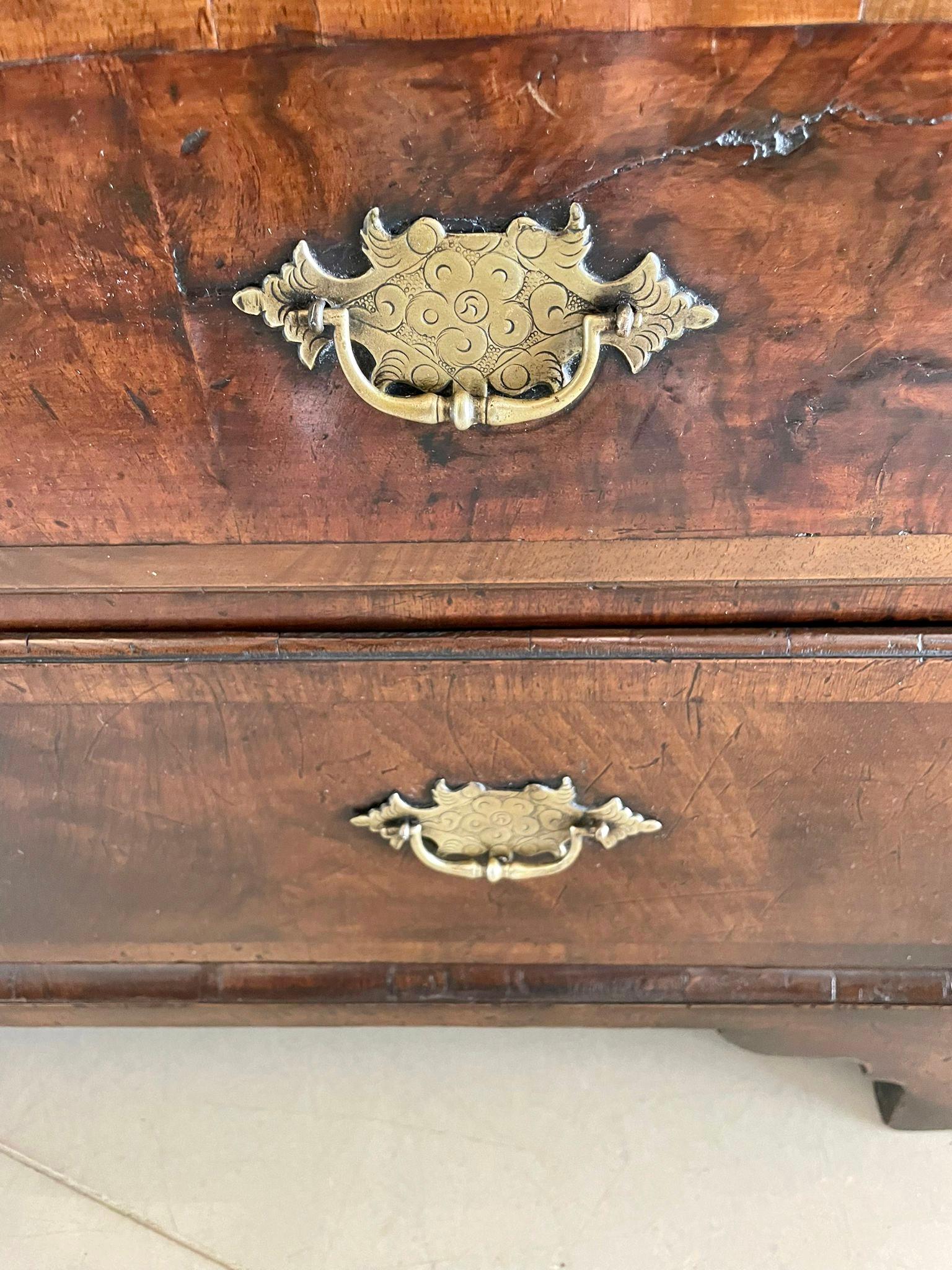 Antique George I Quality Figured Walnut Herringbone Inlaid Bureau For Sale 6