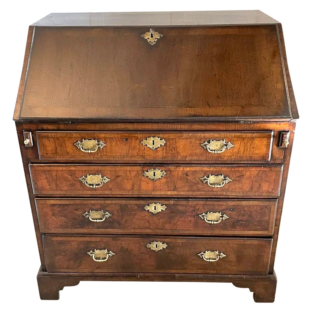 Antique George I Quality Figured Walnut Herringbone Inlaid Bureau