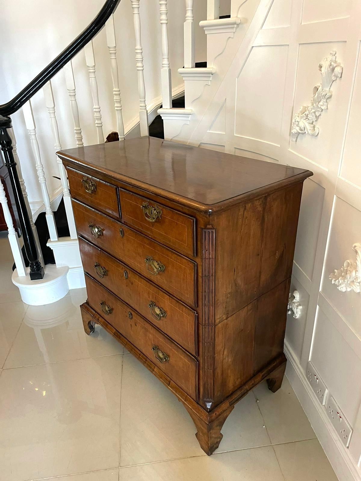 Antique George I Quality Figured Walnut Two Part Chest of Five Drawers  For Sale 6