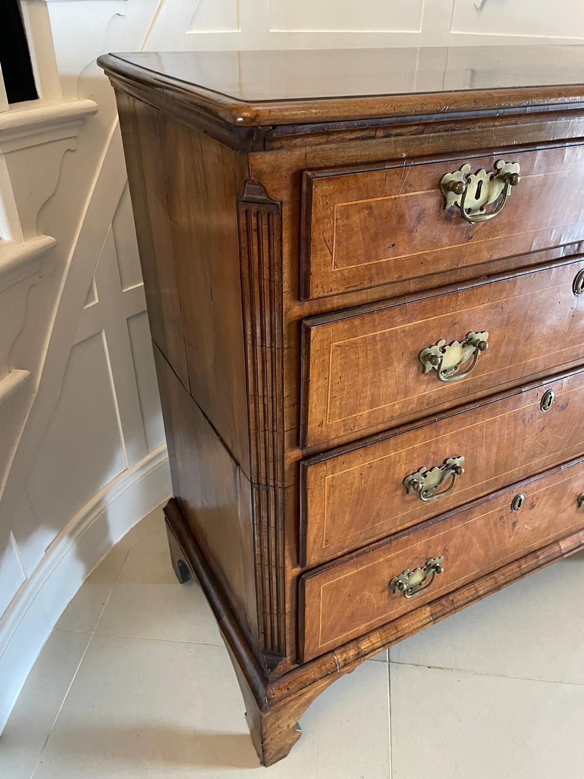 Antique George I Quality Figured Walnut Two Part Chest of Five Drawers  In Good Condition For Sale In Suffolk, GB