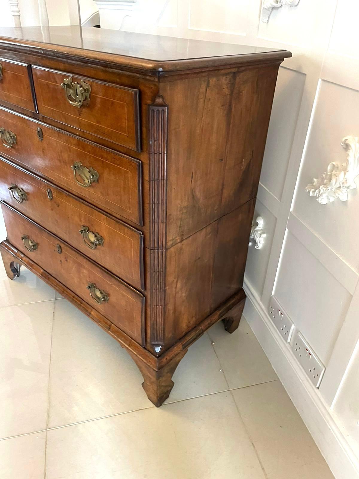 Antique George I Quality Figured Walnut Two Part Chest of Five Drawers  For Sale 3
