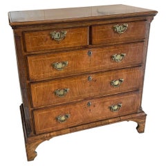 Antique George I Quality Figured Walnut Two Part Chest of Five Drawers