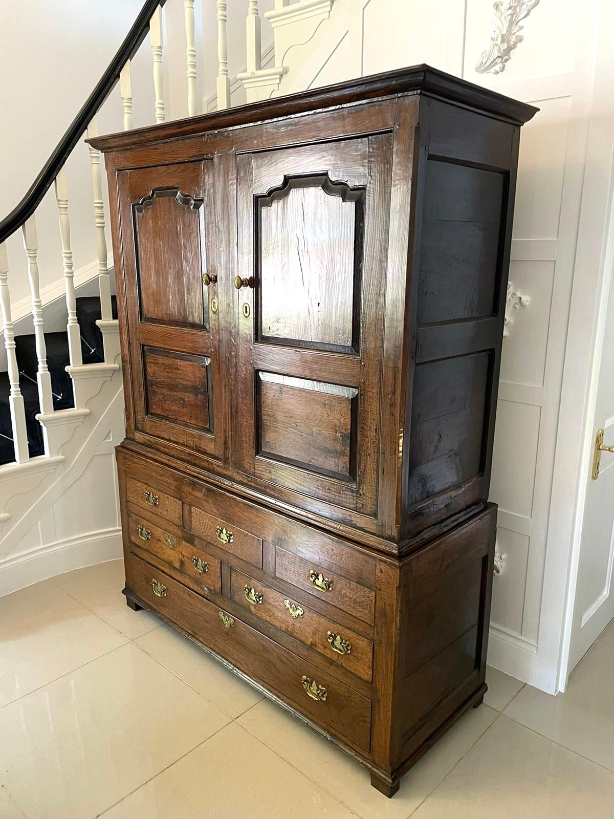 English Antique George I Quality Oak Livery Cupboard For Sale