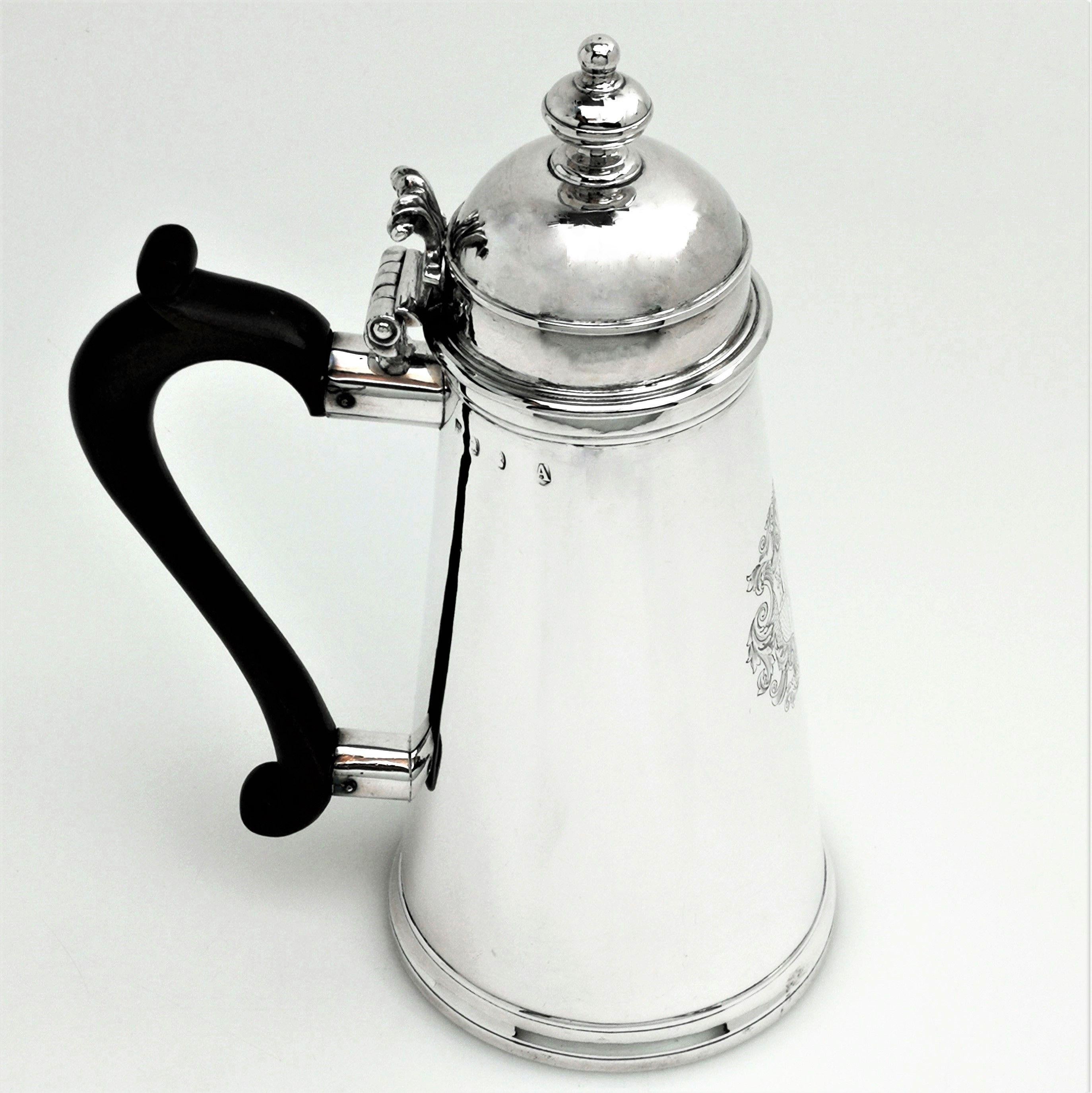 English Antique George I Sterling Silver Coffee Pot Side Handled 1716 Early Georgian
