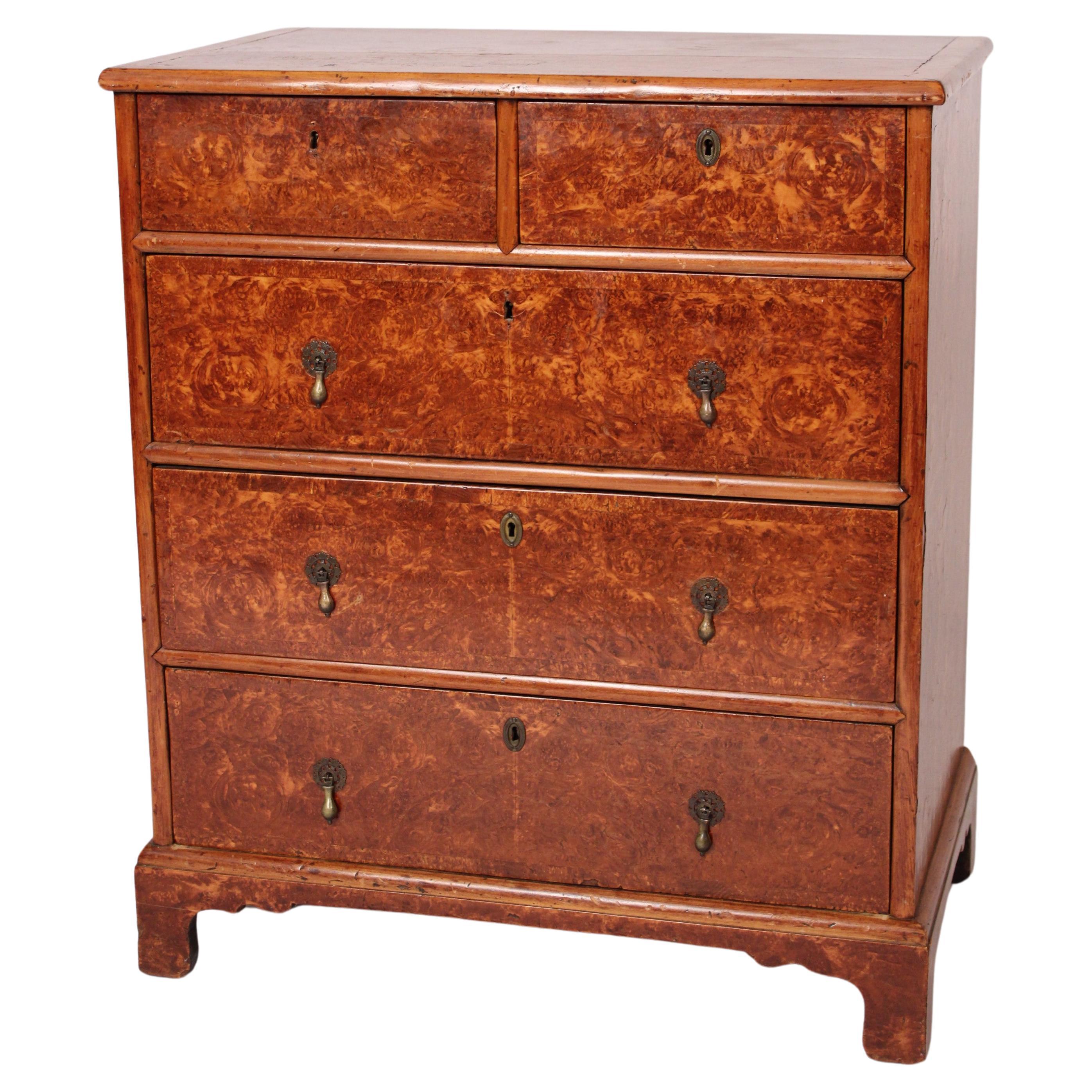 Antique George I Style burl Wood Chest of Drawers For Sale