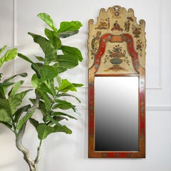 Antique George I Style Large Red Chinoiserie Wall Mirror