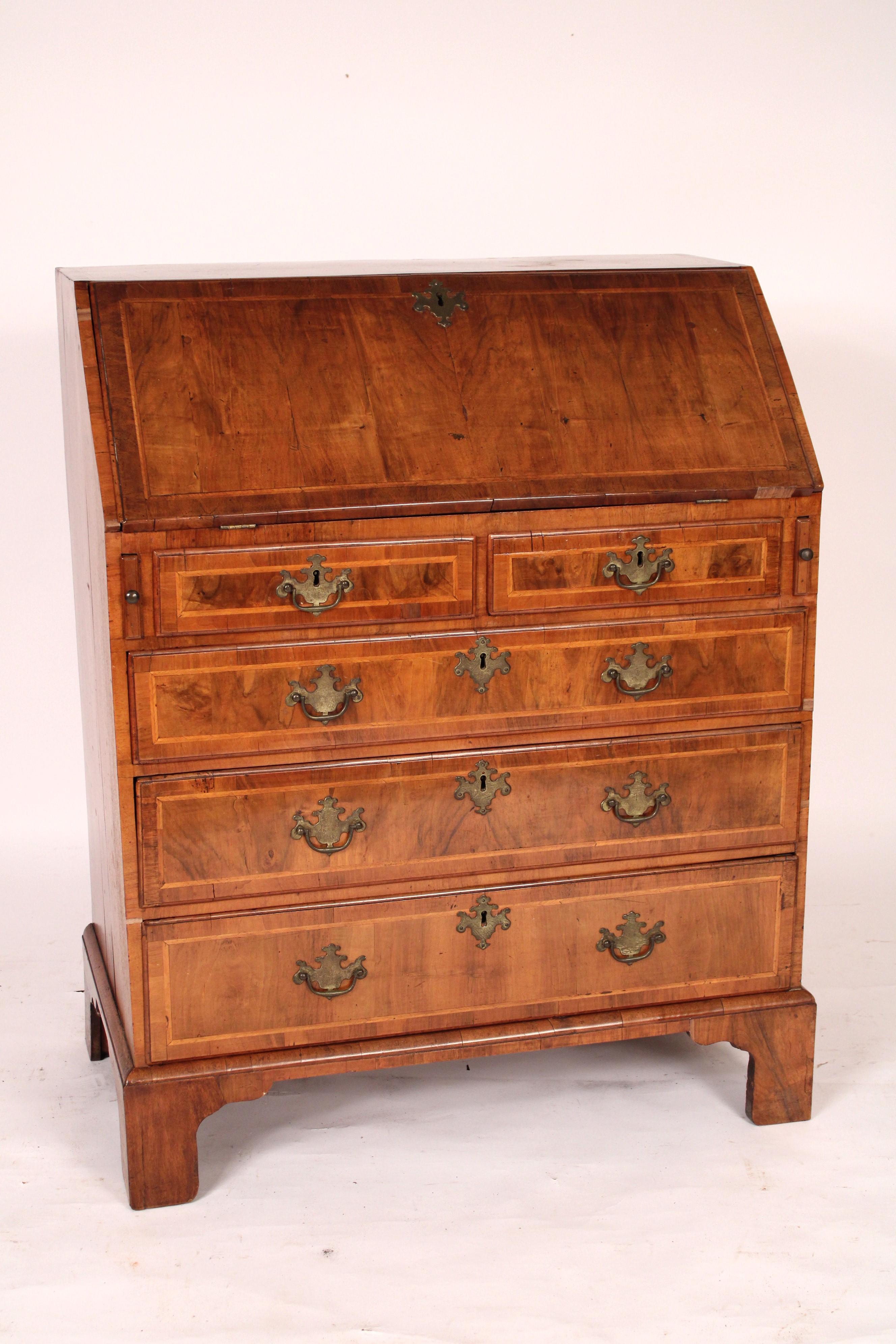 English Antique George I Style Walnut Slant Top Desk