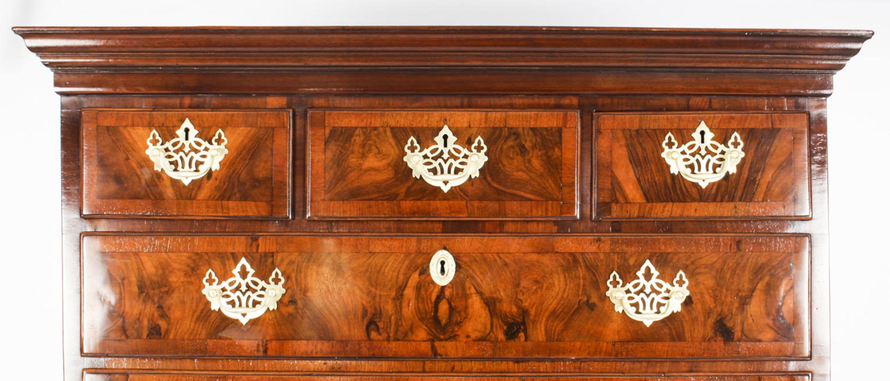 Antique George II Burr Walnut & Crossbanded Chest on Chest, 18th C 5