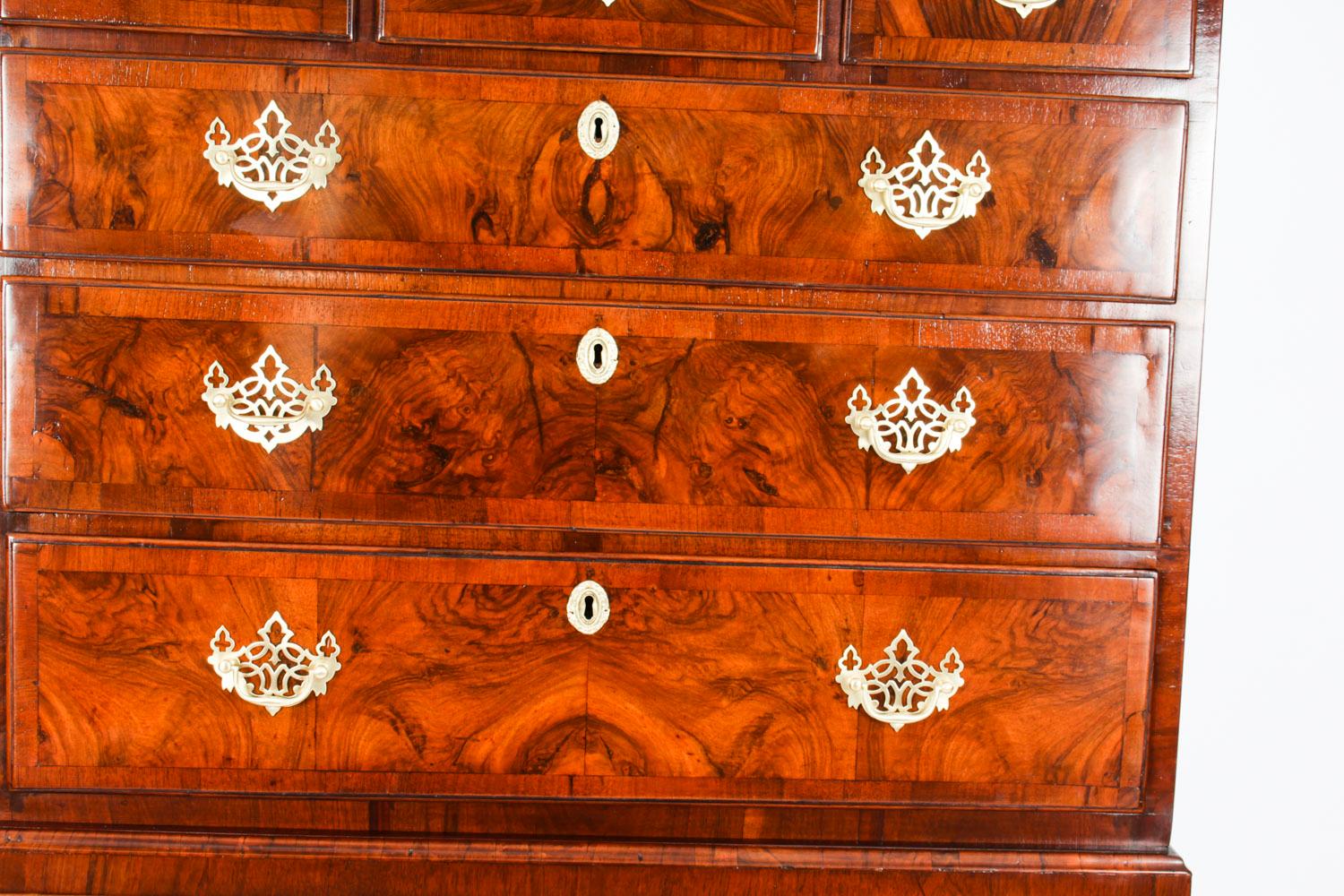 Antique George II Burr Walnut & Crossbanded Chest on Chest, 18th C 1