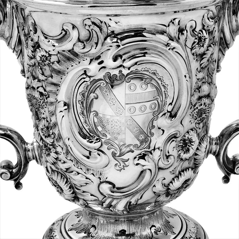 Sterling Silver Antique George II Chased Lidded Cup & Cover / Lidded Trophy, 1749 For Sale