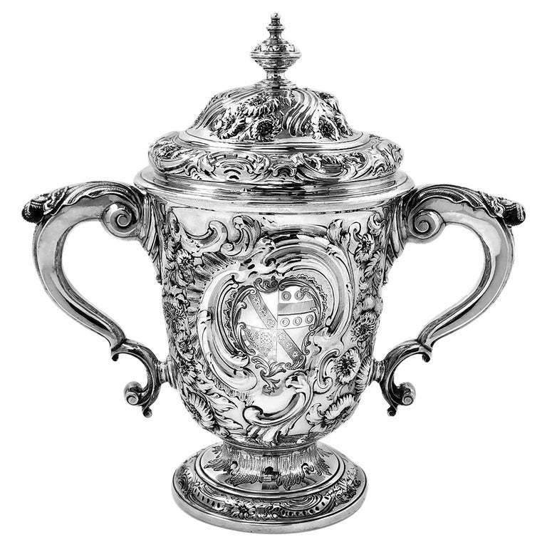 Antique George II Chased Lidded Cup & Cover / Lidded Trophy, 1749 For Sale