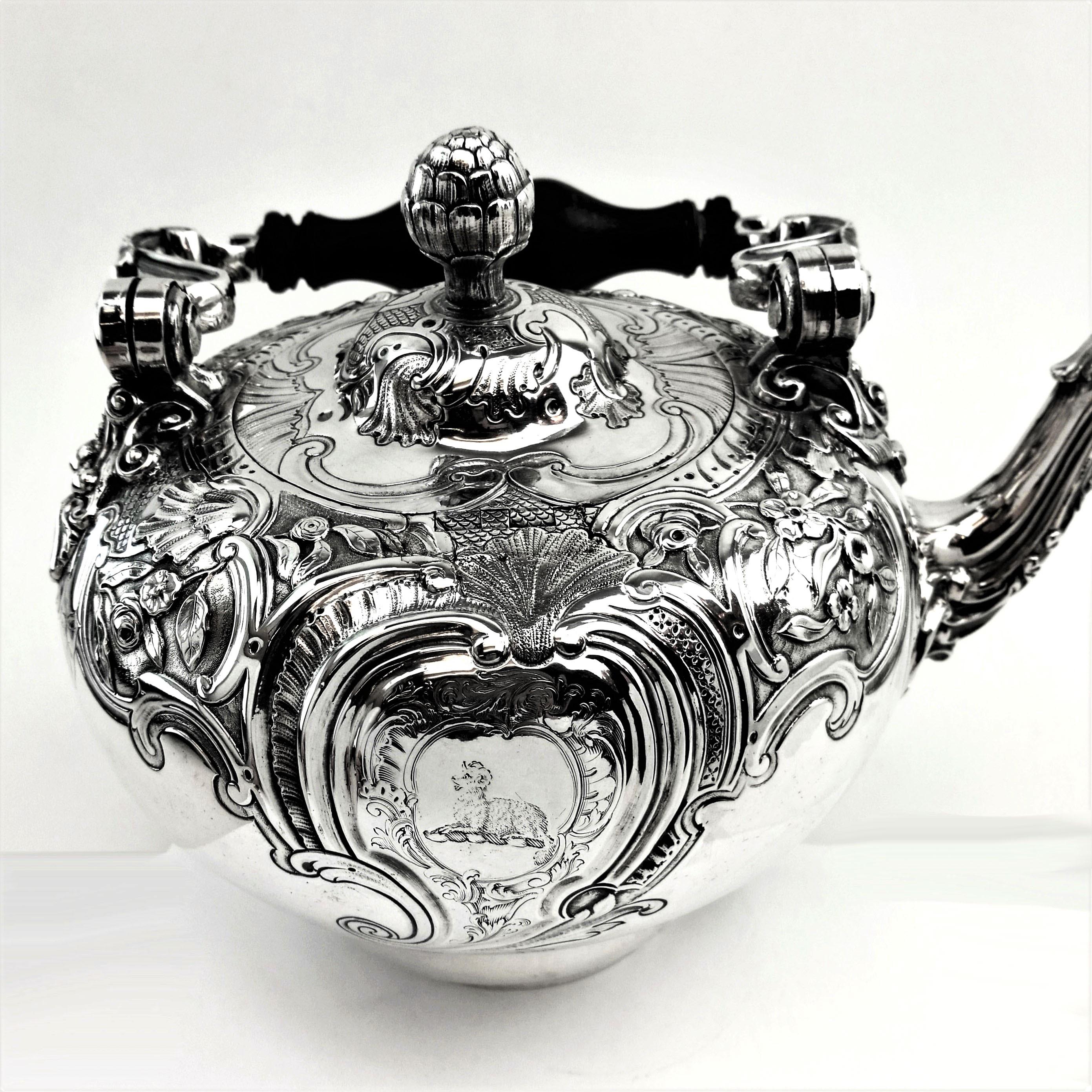 Antique George II Georgian Silver Kettle on Stand London 1745 Teapot For Sale 5