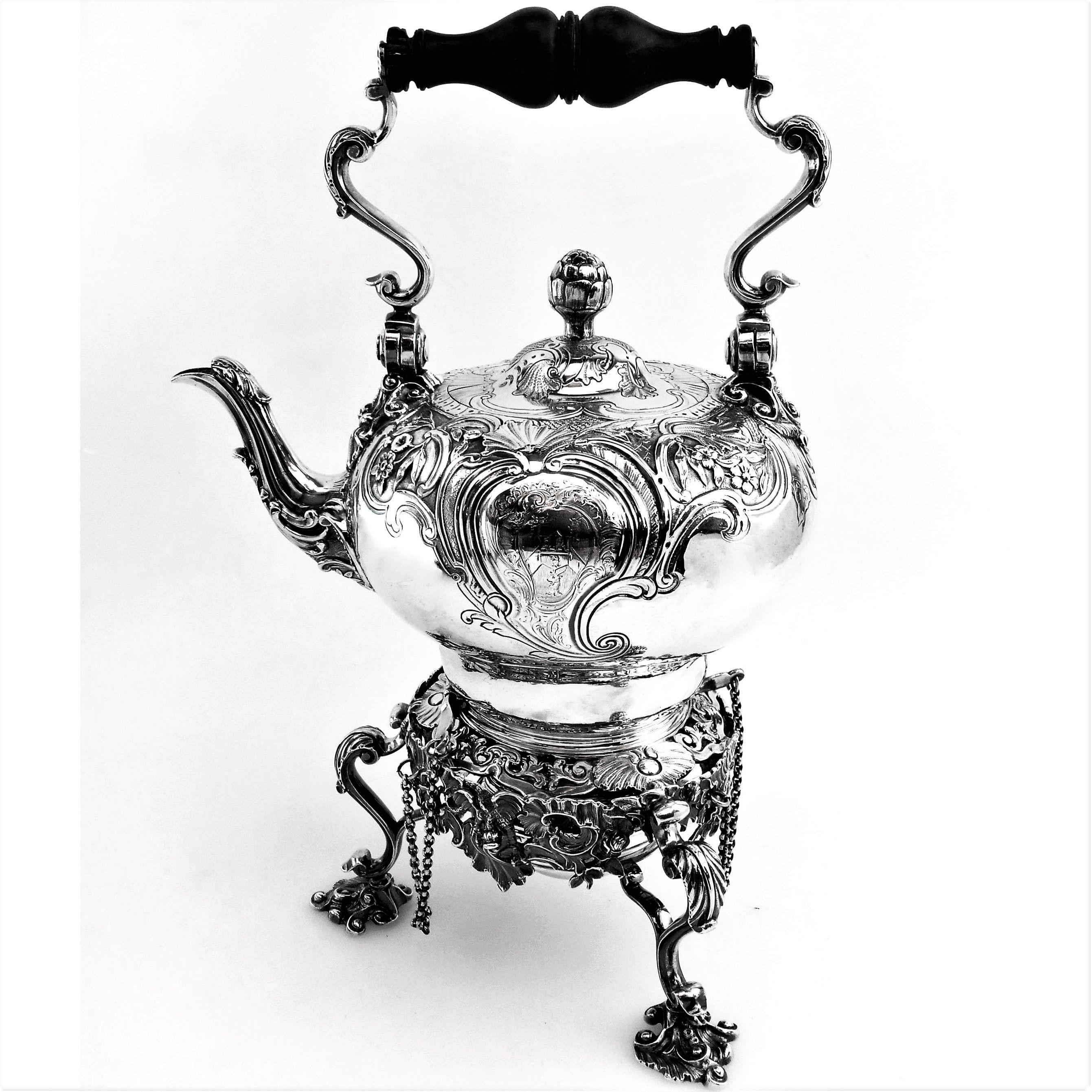 18th Century and Earlier Antique George II Georgian Silver Kettle on Stand London 1745 Teapot For Sale