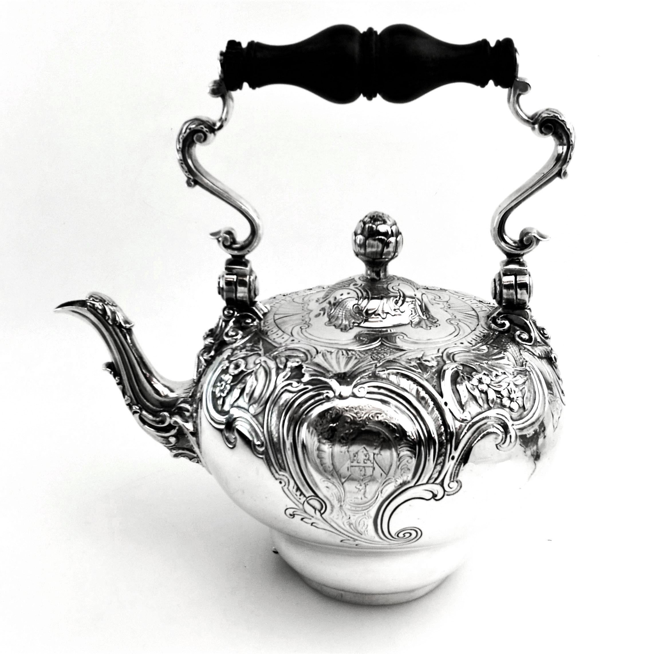 Sterling Silver Antique George II Georgian Silver Kettle on Stand London 1745 Teapot For Sale