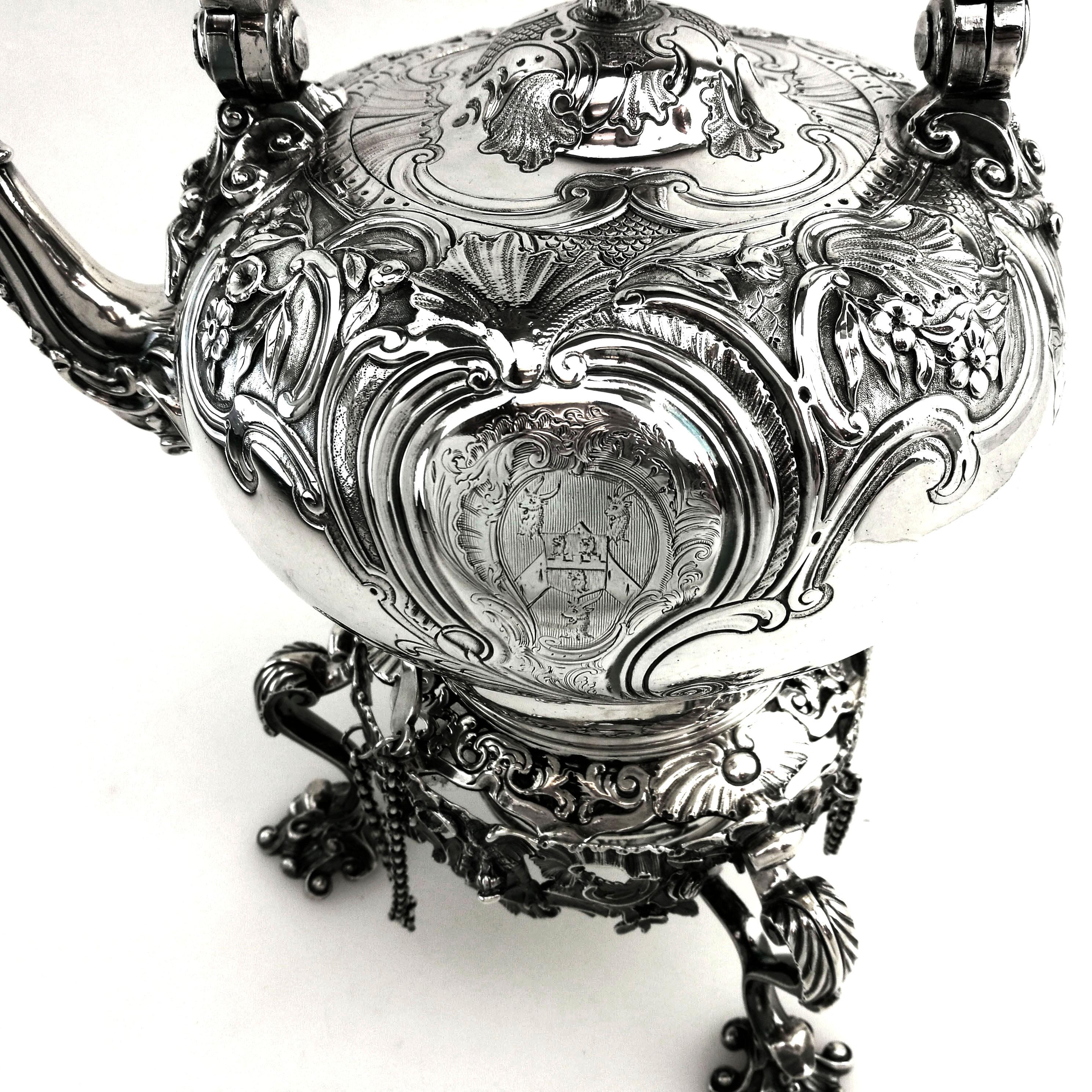 Antique George II Georgian Silver Kettle on Stand London 1745 Teapot For Sale 1