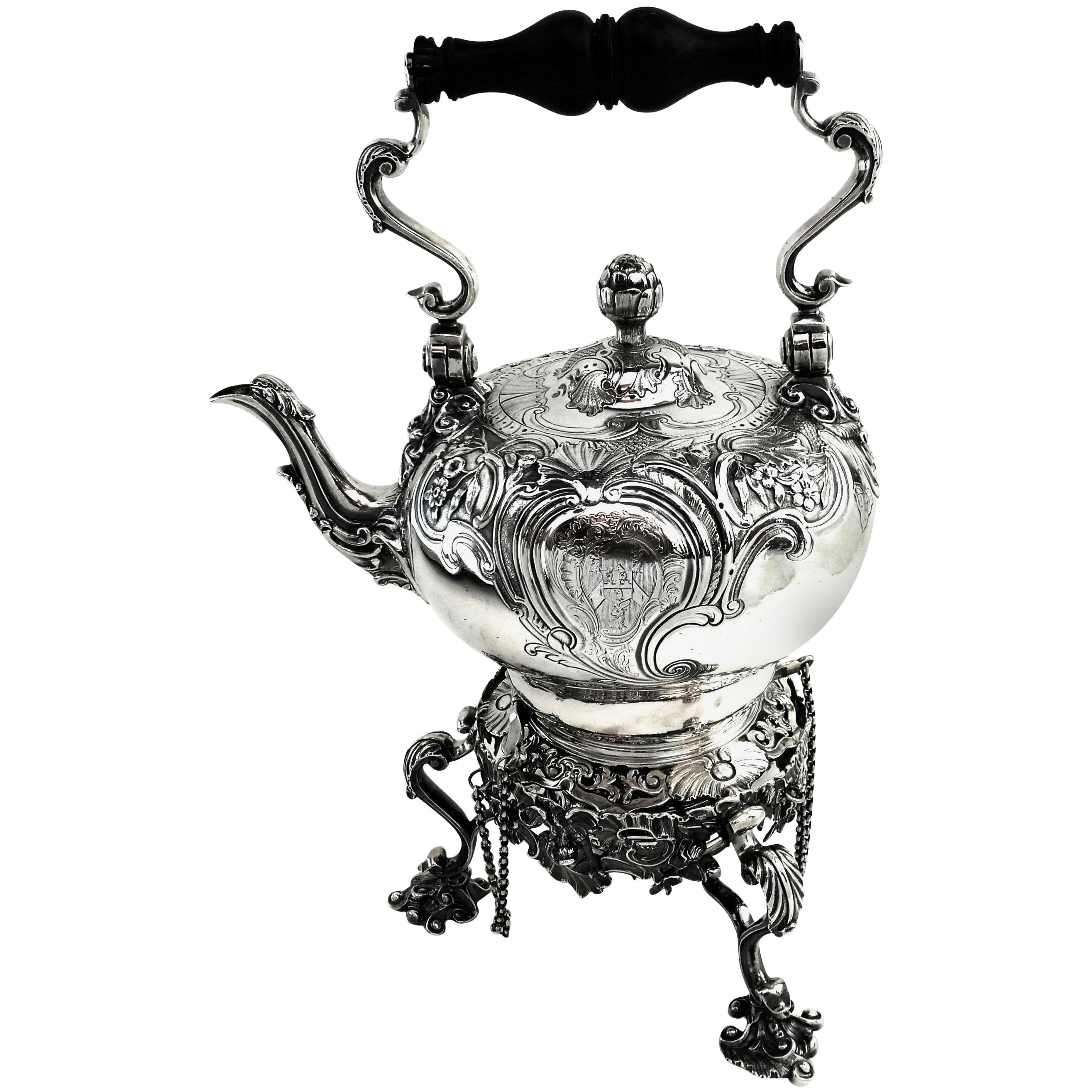 Antique George II Georgian Silver Kettle on Stand London 1745 Teapot