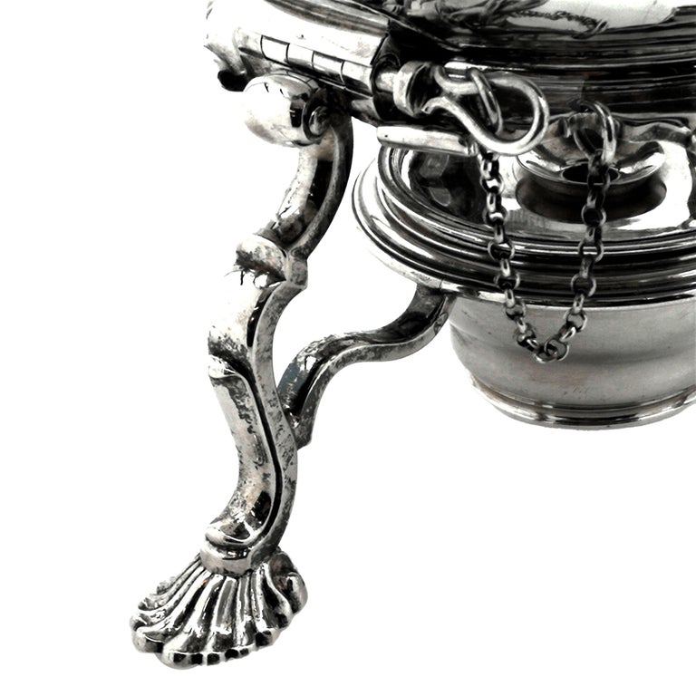 18th Century and Earlier Antique George II Georgian Sterling Silver Kettle on Stand, 1734 Tea Pot For Sale