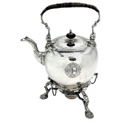 Antique George II Georgian Sterling Silver Kettle on Stand, 1734 Tea Pot