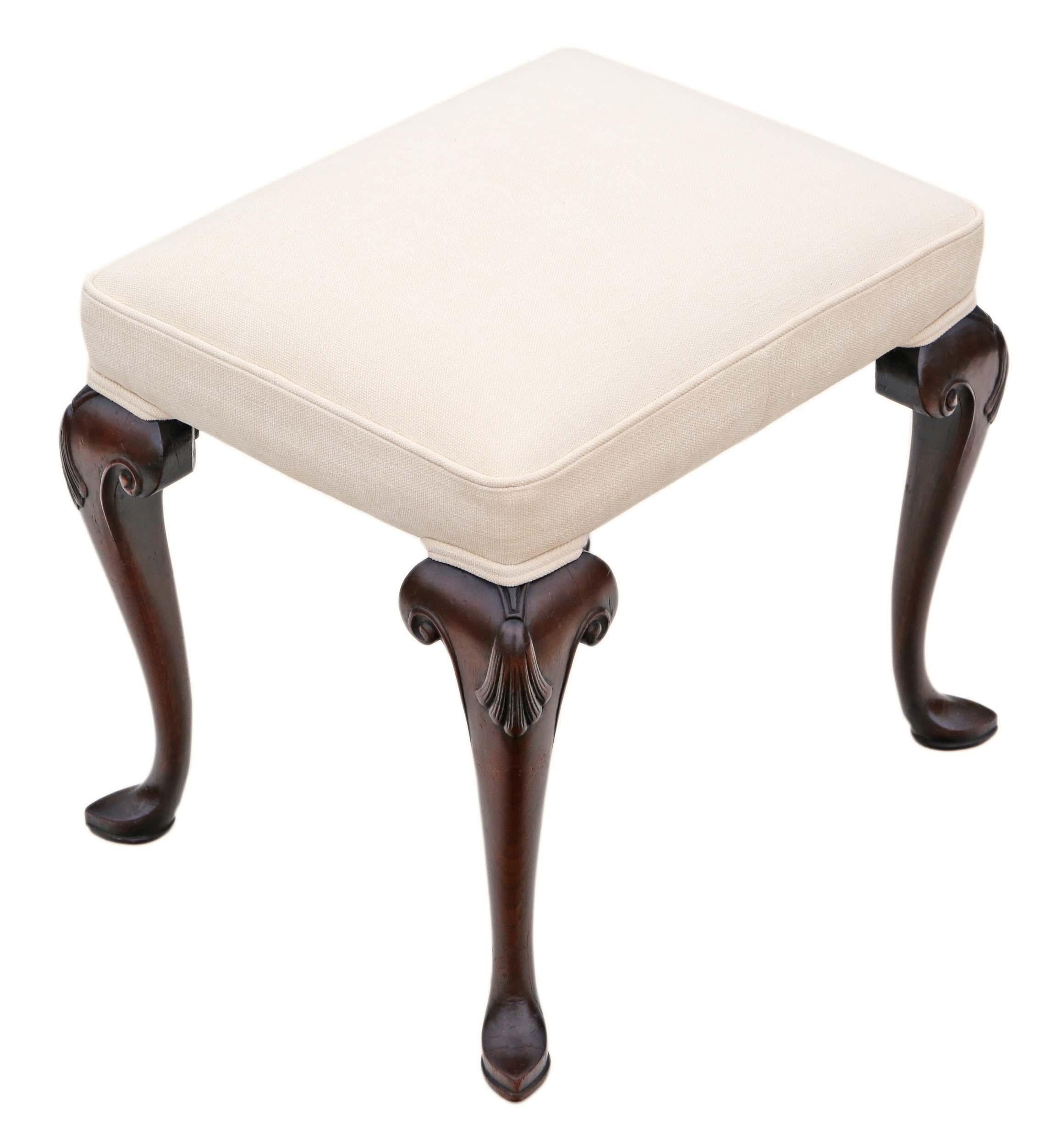 Fabric Antique George II Mahogany Stool from the Mid-18th Century of Quality Craftsmans For Sale
