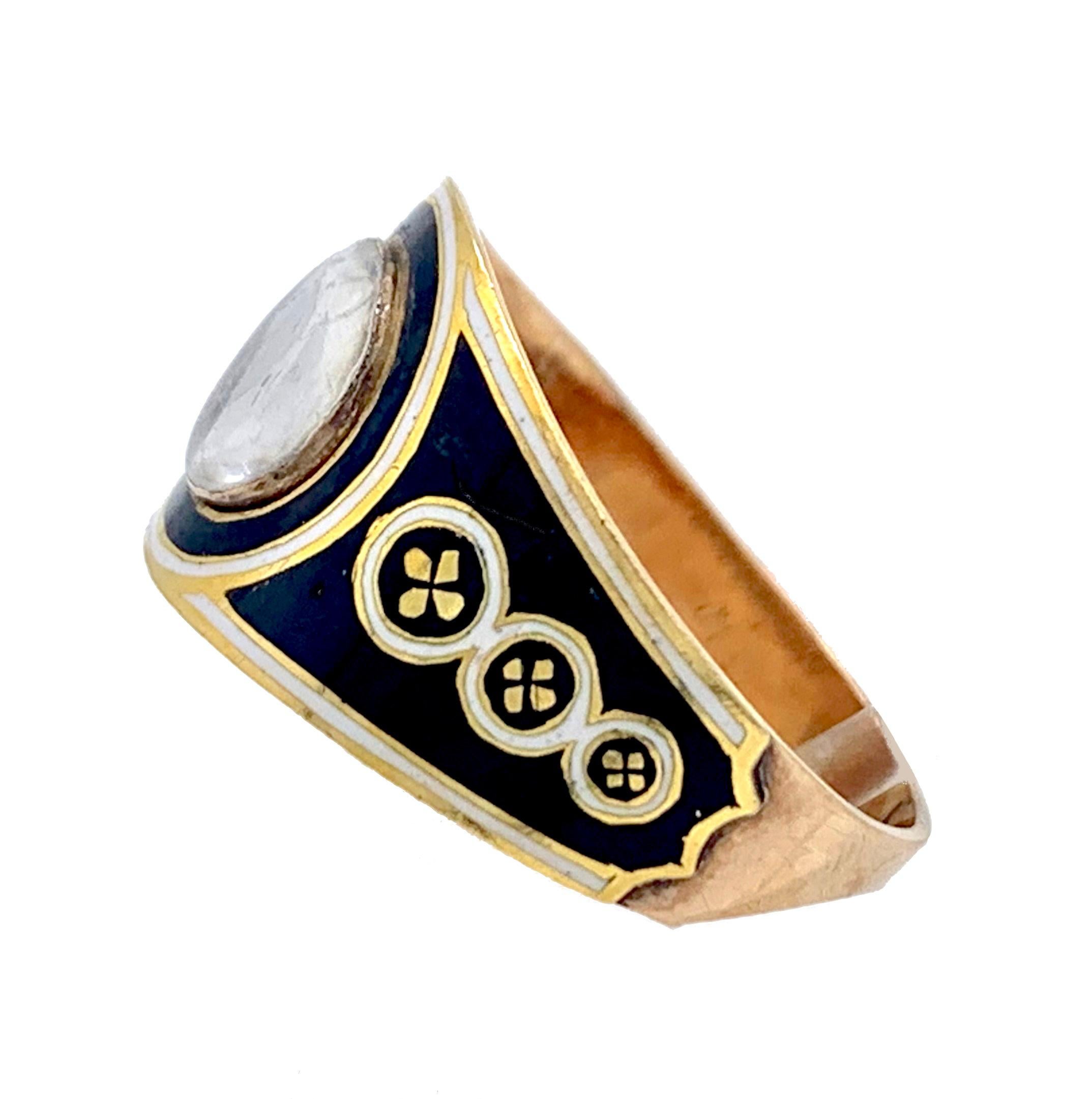 George III Antique George II Mourning Ring Polychrome Enamel 15 Karat old Dated 1800 For Sale