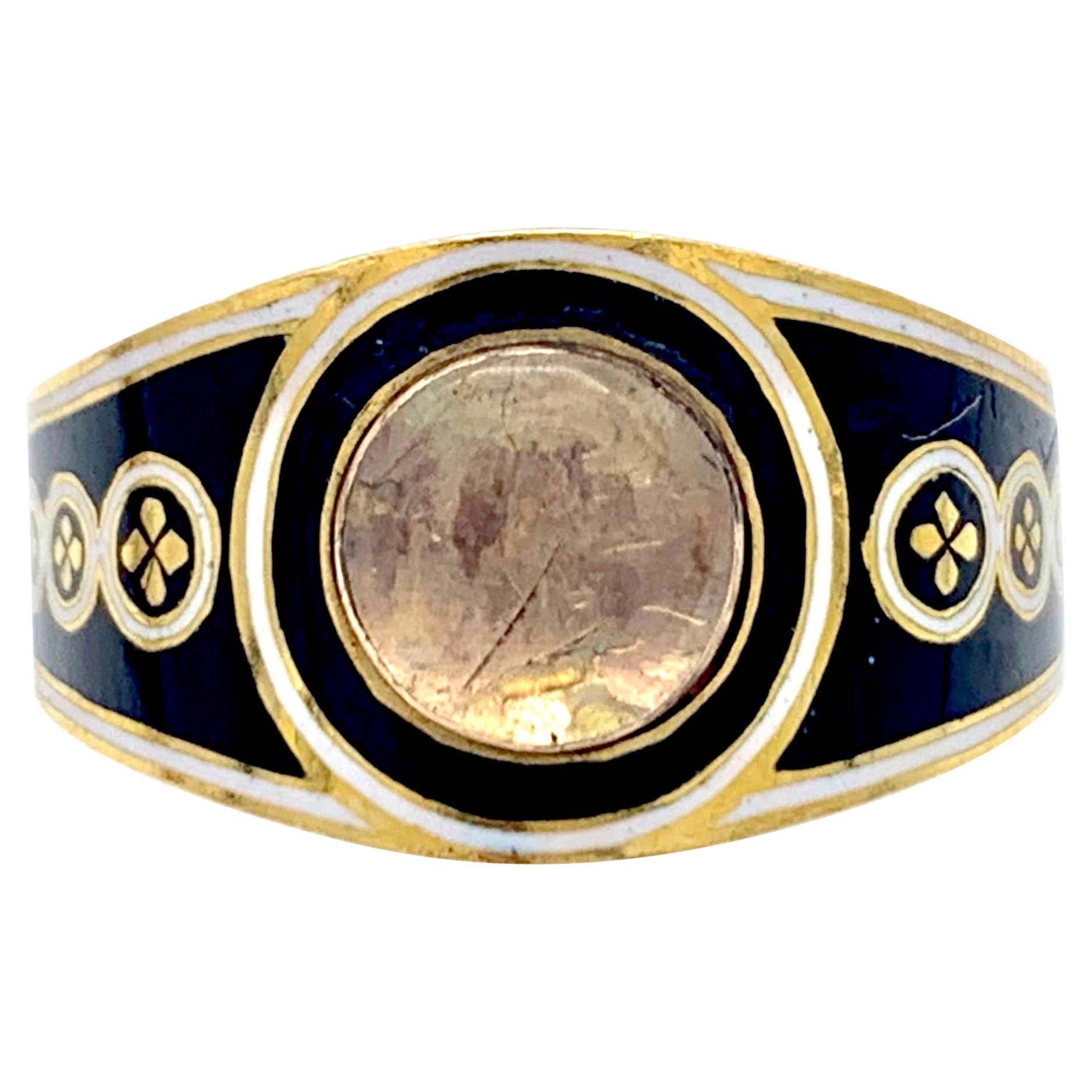 Antiker George II. Trauerring, polychrome Emaille, 15 Karat alt, datiert 1800