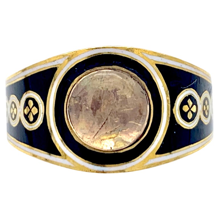 Enameled Mourning Mourning Ring For Sale Georgian 18ct Gold
