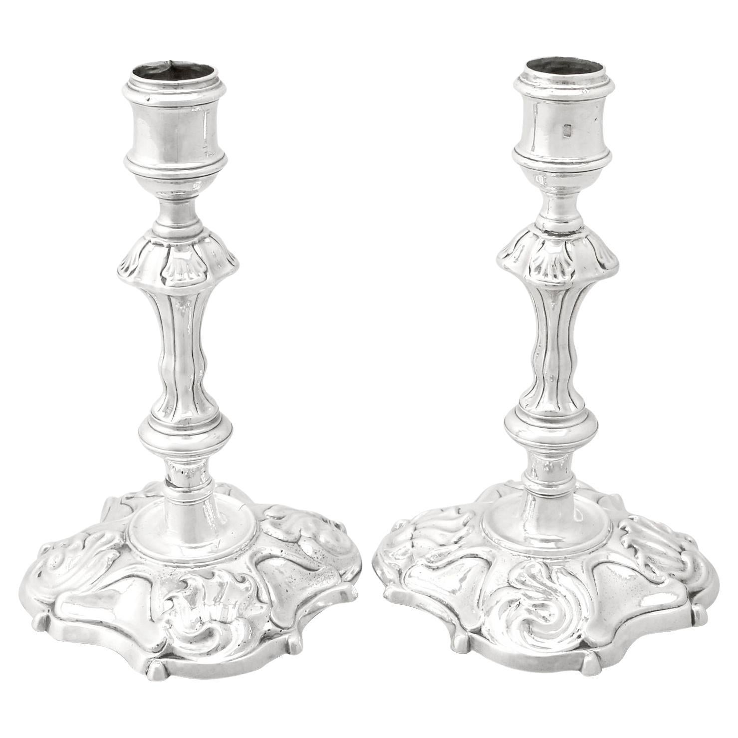 Pair Of Antique English Plain Creamware Pottery Candlesticks In Silver Shape For Sale at 1stDibs