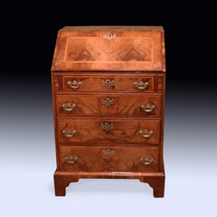 George II Walnut Bureau with Herringbone Inlay and Leather Surface