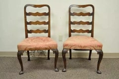 Antique George II Ribbon Back Irish Ladder Back Walnut Dining Side Chairs - Pair