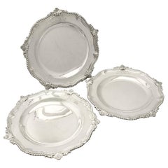 Antique George II Set of Three Sterling Silver Dinner Plates