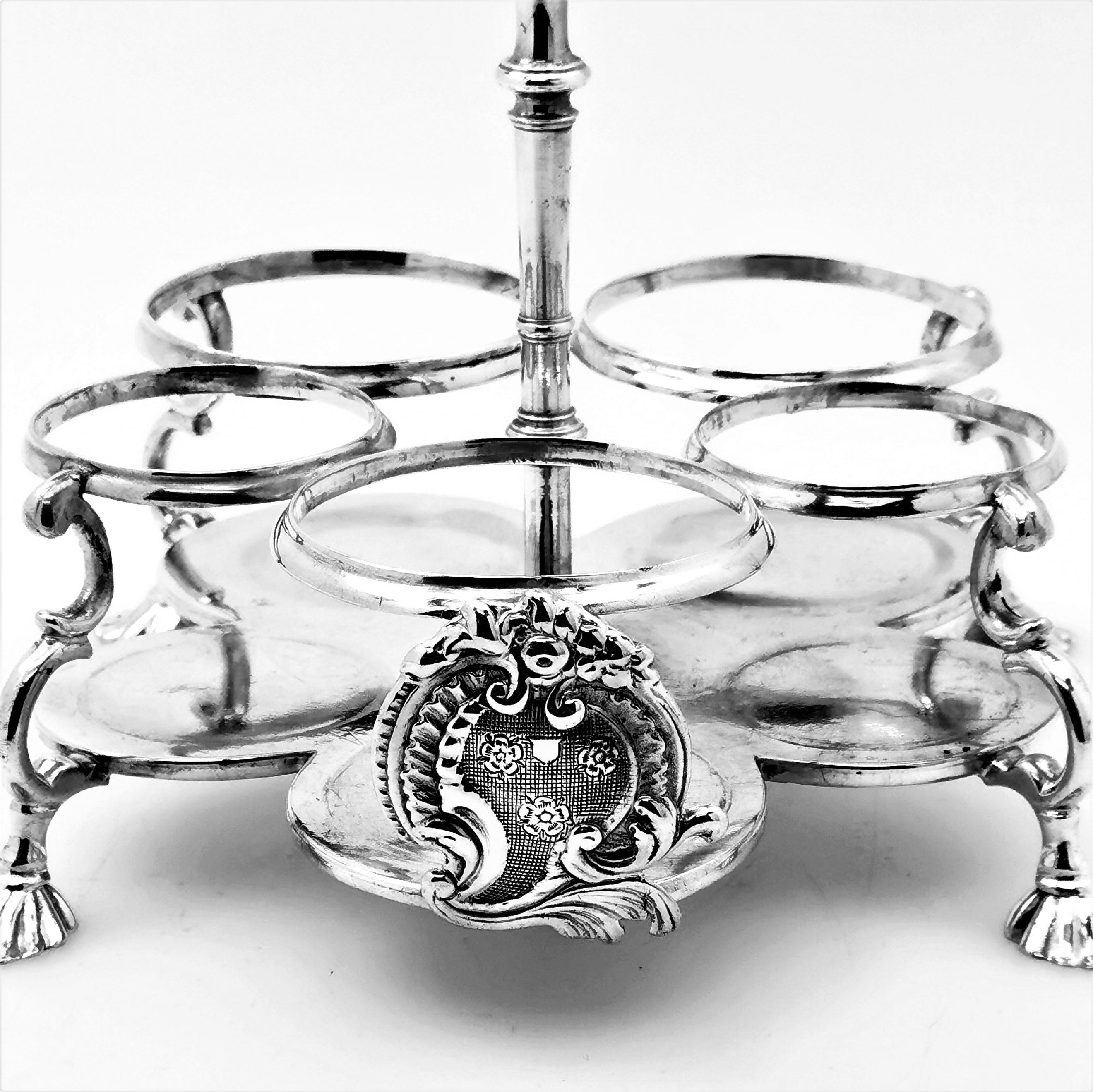 18th Century and Earlier George II Sterling Silver and Cut Glass Warwick Cruet Stand Condiment Set 1741
