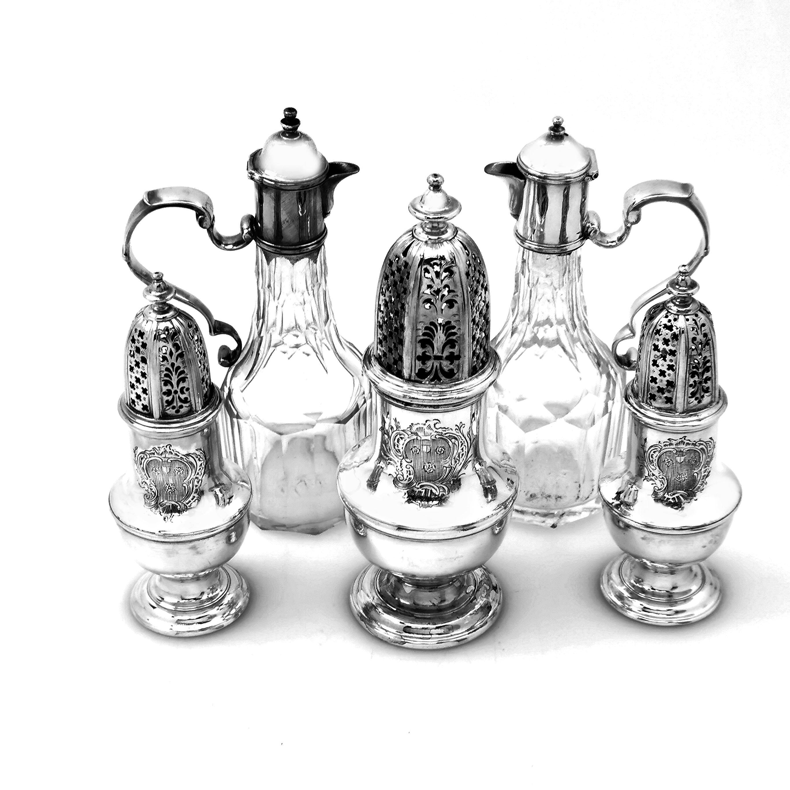 George II Sterling Silver and Cut Glass Warwick Cruet Stand Condiment Set 1741 3