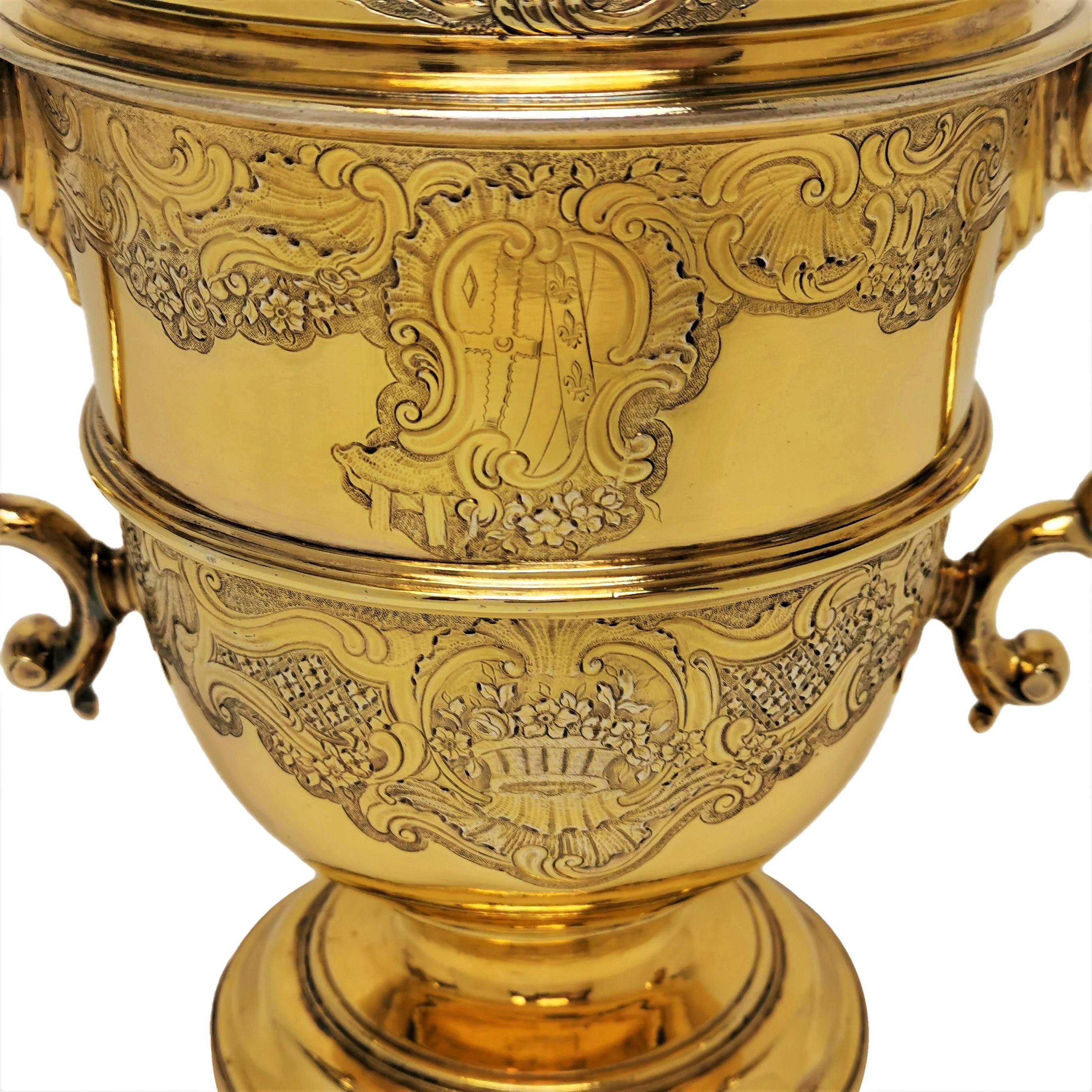 Antique George II Silver Gilt Cup & Cover Lidded Trophy 1738 18th Century In Good Condition In London, GB