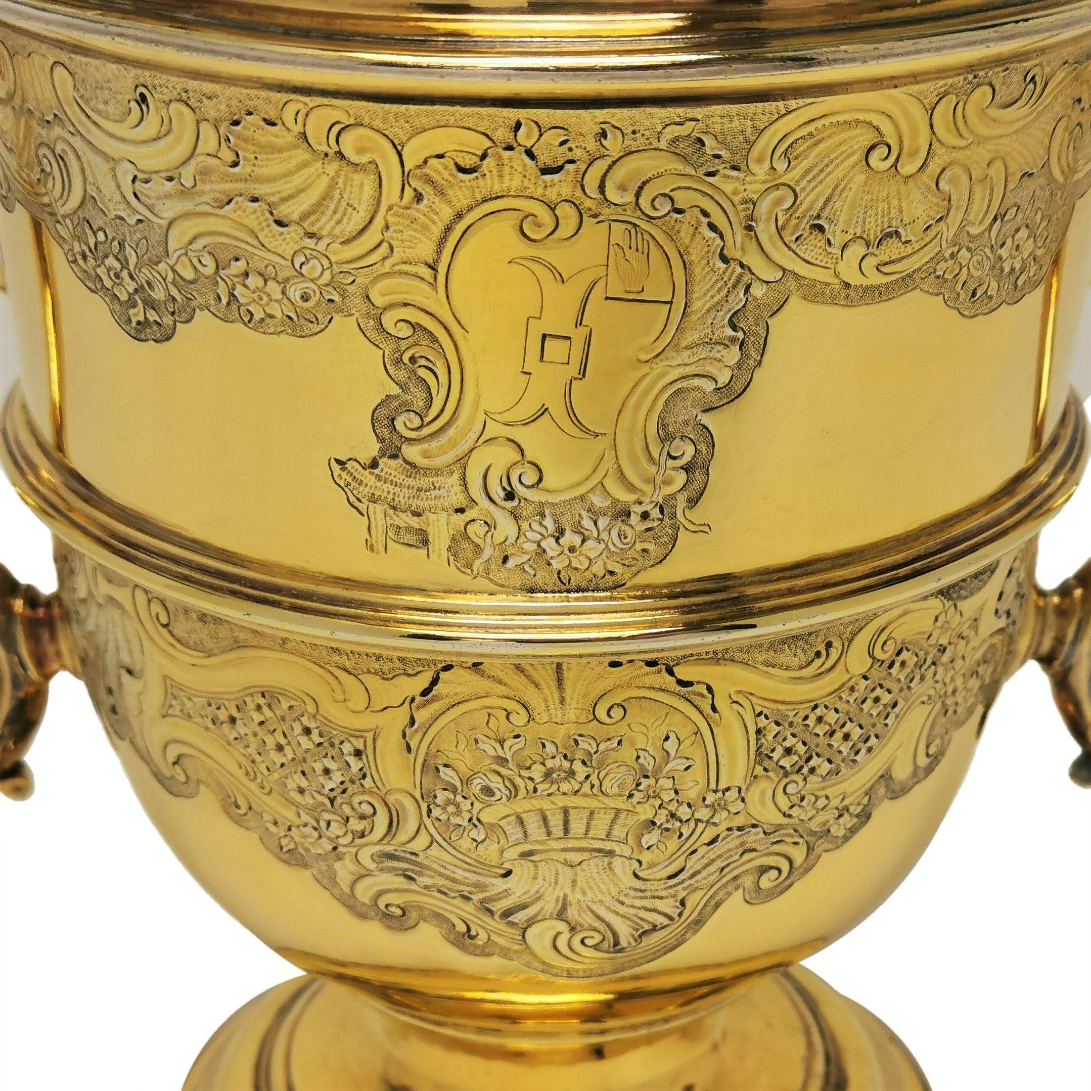 Sterling Silver Antique George II Silver Gilt Cup & Cover Lidded Trophy 1738 18th Century
