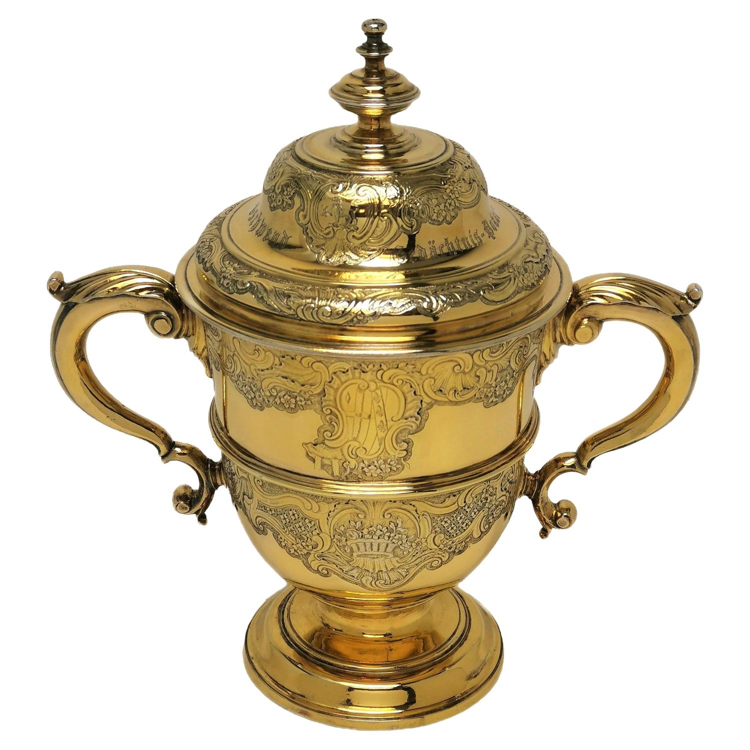 Antique George II Silver Gilt Cup & Cover Lidded Trophy 1738 18th Century