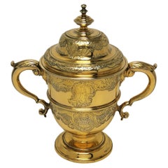 Antique George II Silver Gilt Cup & Cover Lidded Trophy 1738 18th Century