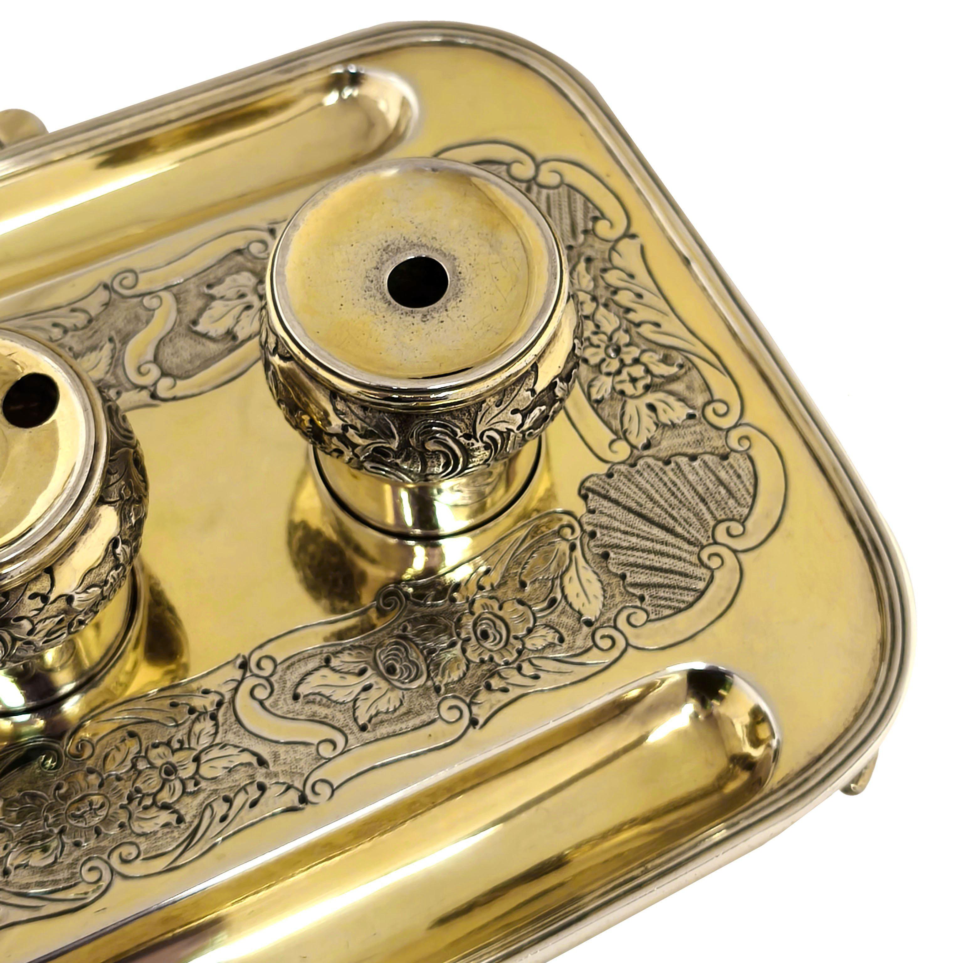 Antike George II Silber vergoldet Tintenfass Tintenfass Schreibtisch Tidy 1752 18. im Zustand „Gut“ im Angebot in London, GB