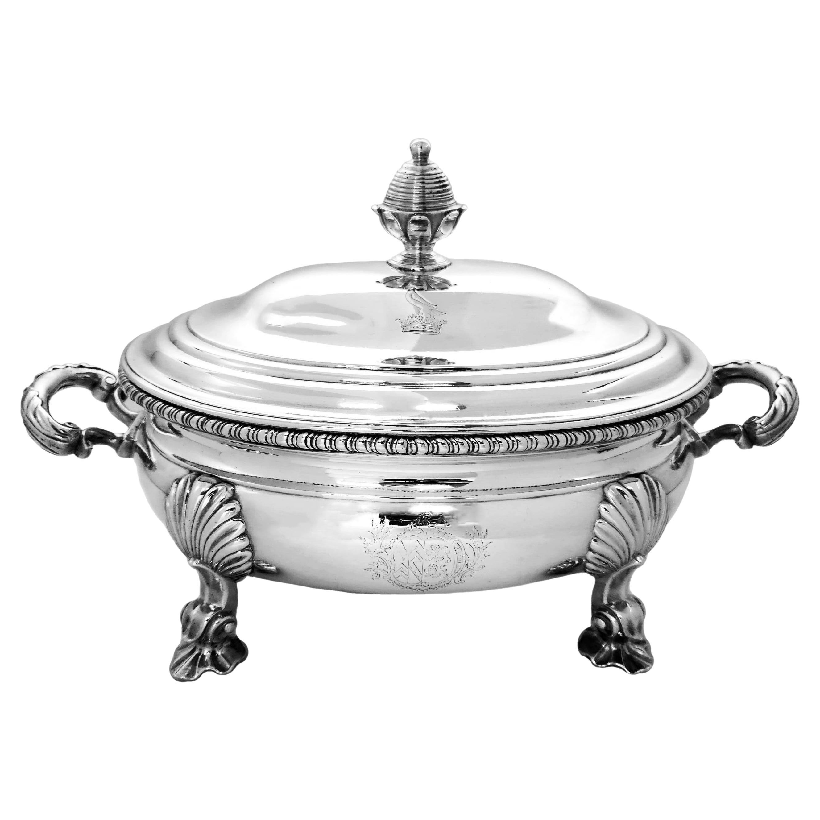 Antique George II Silver Soup Tureen Serving Dish 1750 London England For Sale