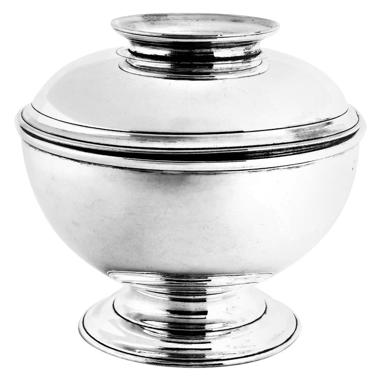 Antique II Solid Silver Sugar Bowl and Lid 1748, 18th Century