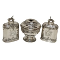 Antike George II Sterling Silber Caddy Set in Holzkiste 1750 / 51