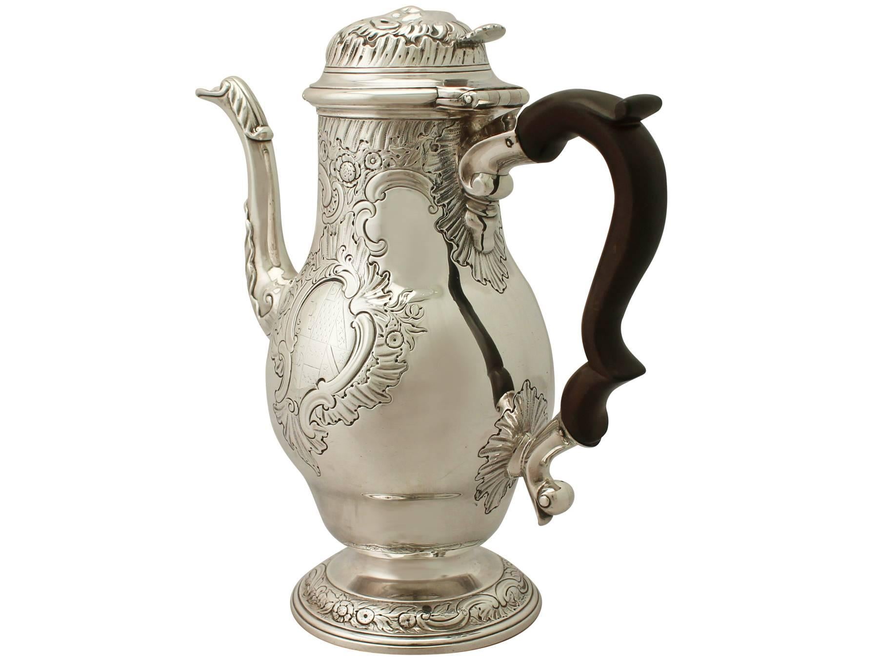 Mid-18th Century Antique George II Sterling Silver Coffee Pot