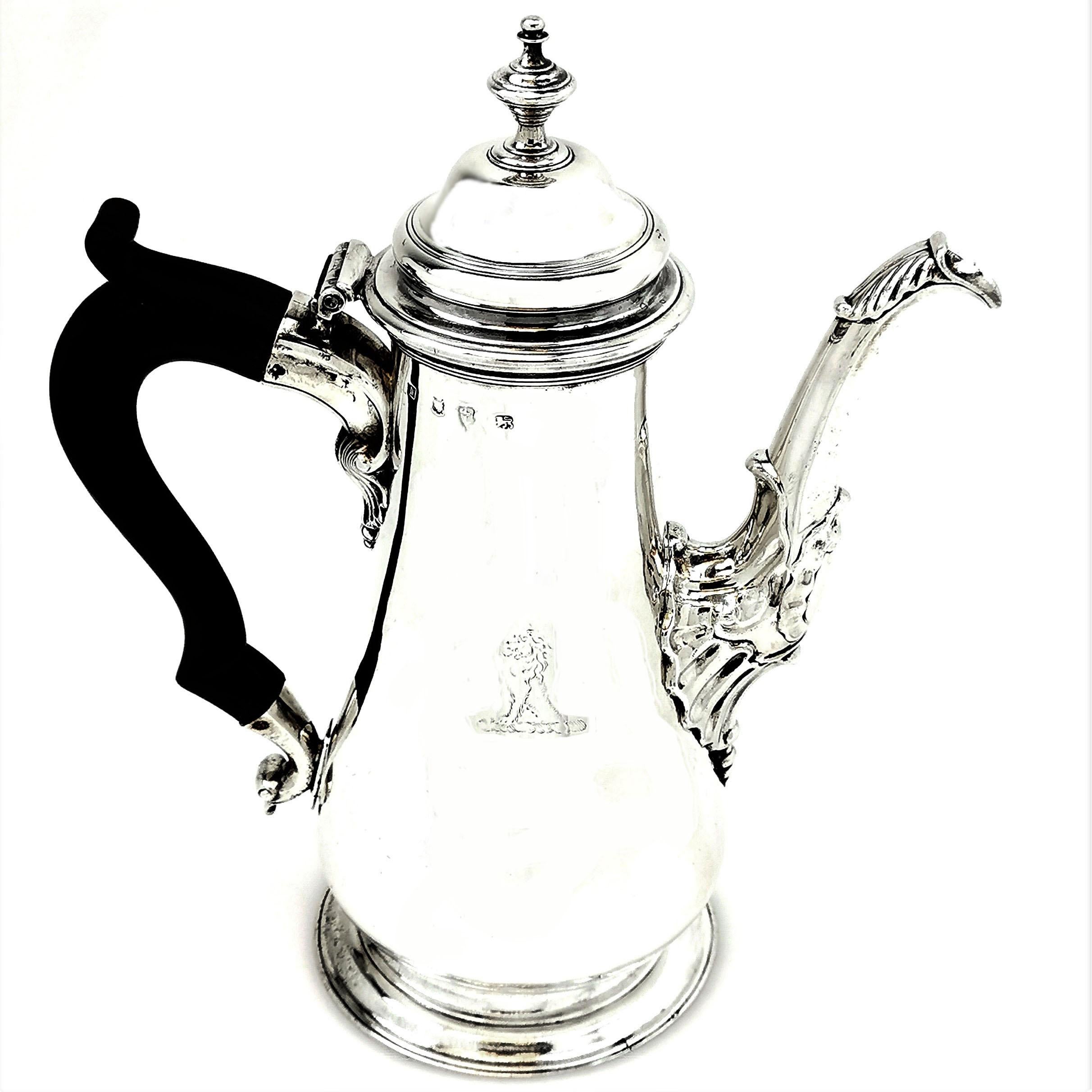 18th Century Antique George II Sterling Silver Oversized Coffee Pot 1754