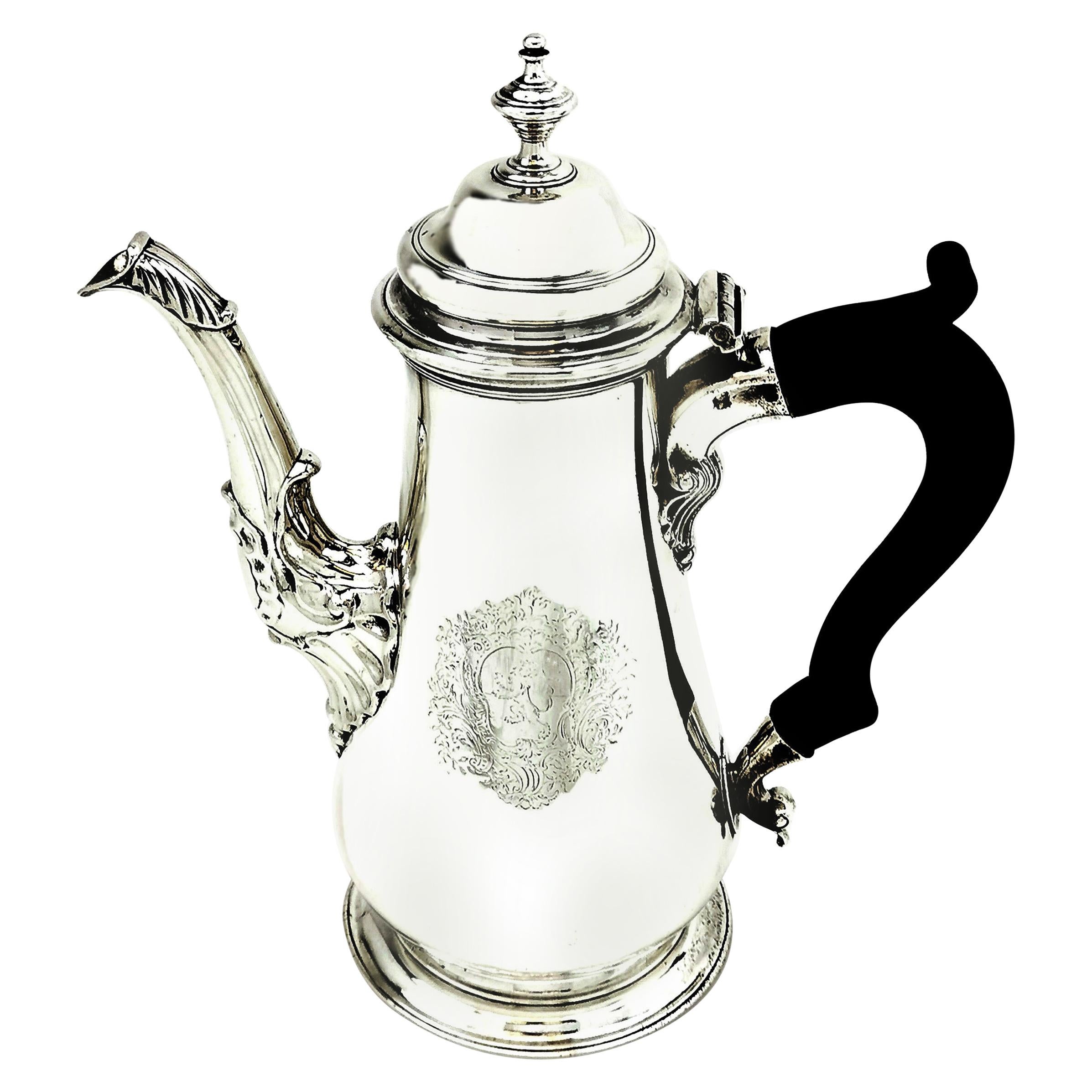 Antique George II Sterling Silver Oversized Coffee Pot 1754