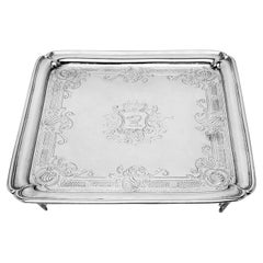 Antique George II Sterling Silver Salver Square Tray 1733 London, England 18th C