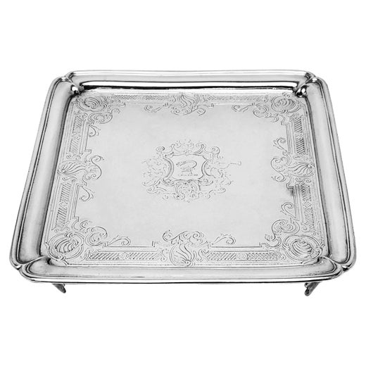 Antique George II Sterling Silver Salver Square Tray 1733 London, England 18th C