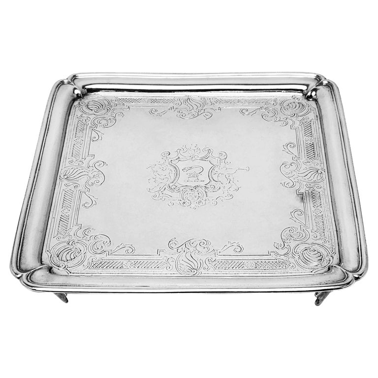 Antique George II Sterling Silver Salver Square Tray 1733 London, England 18th C