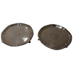 Antique George II Sterling Silver Salvers Lon 1769 J Cormick, Pair