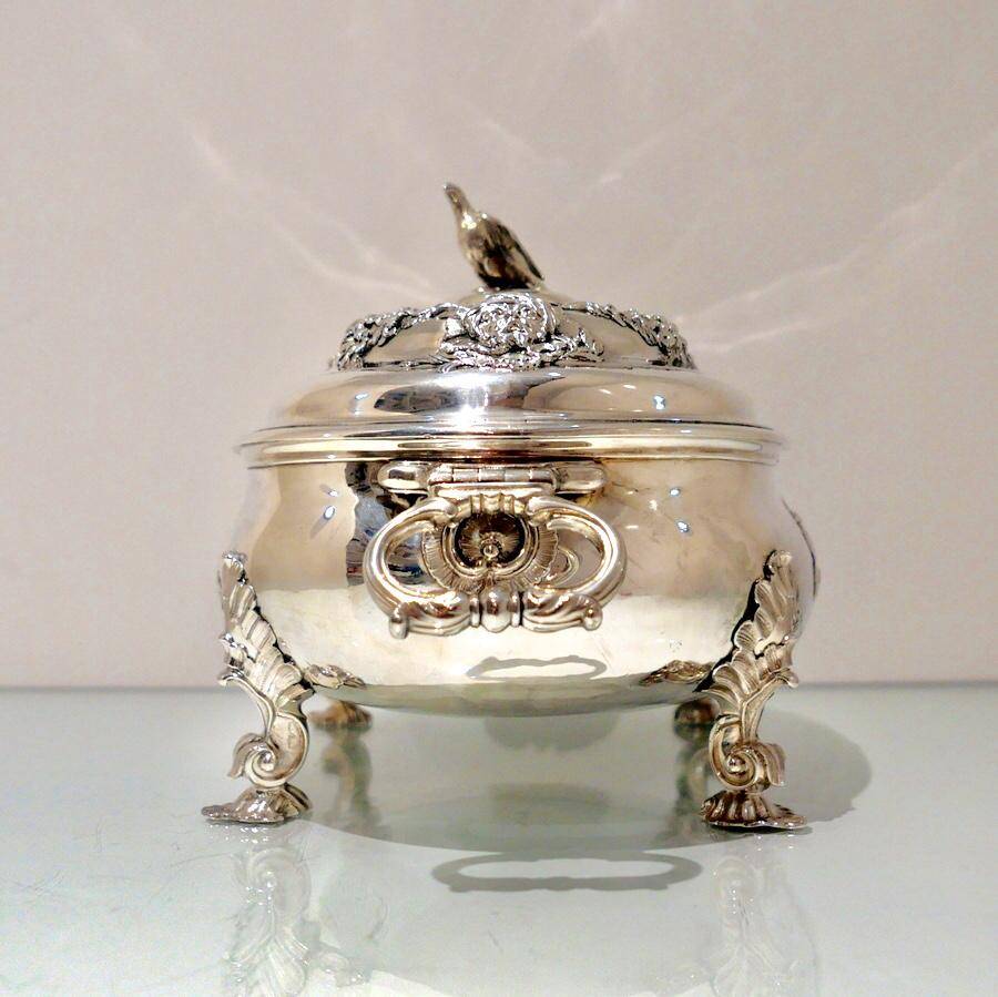A truly important and incredibly fine 18th century oval silver soup tureen made by the highly renowned Peter Archambo. The body has sumptuously beautiful applied ‘rococo’ cartouches and elegant cast ‘drop’ hinged handles. The detachable lid has