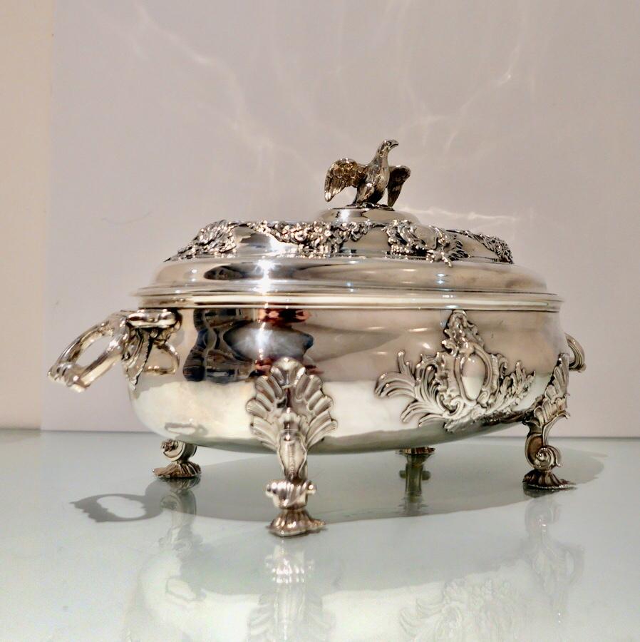 British Antique George II Sterling Silver Soup Tureen London 1739 Peter Archambo For Sale