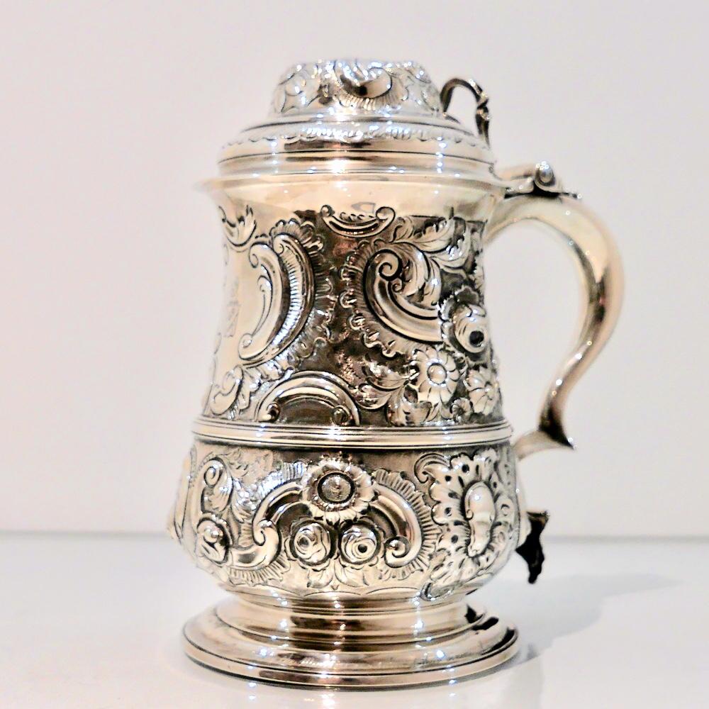 British Antique George II Sterling Silver Tankard and Cover London 1751 Thomas Whipham For Sale